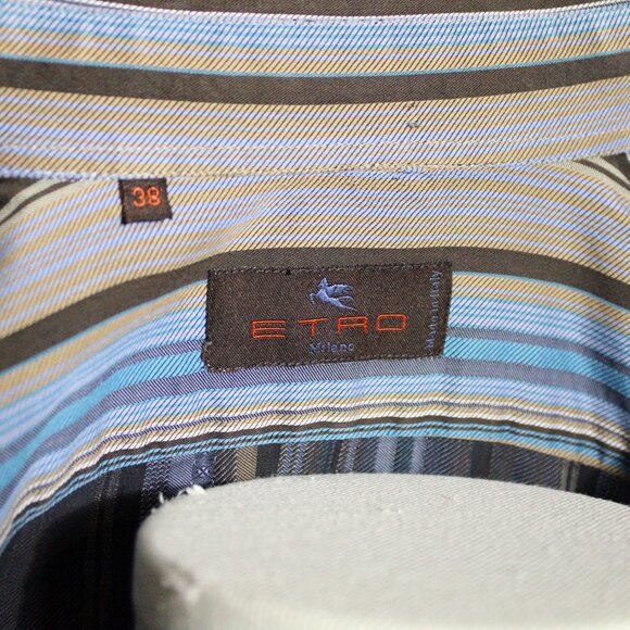 ETRO Milano SZ S 100% Cotton Striped LS Men's Button Up Dress Shirt - Picture 5 of 8
